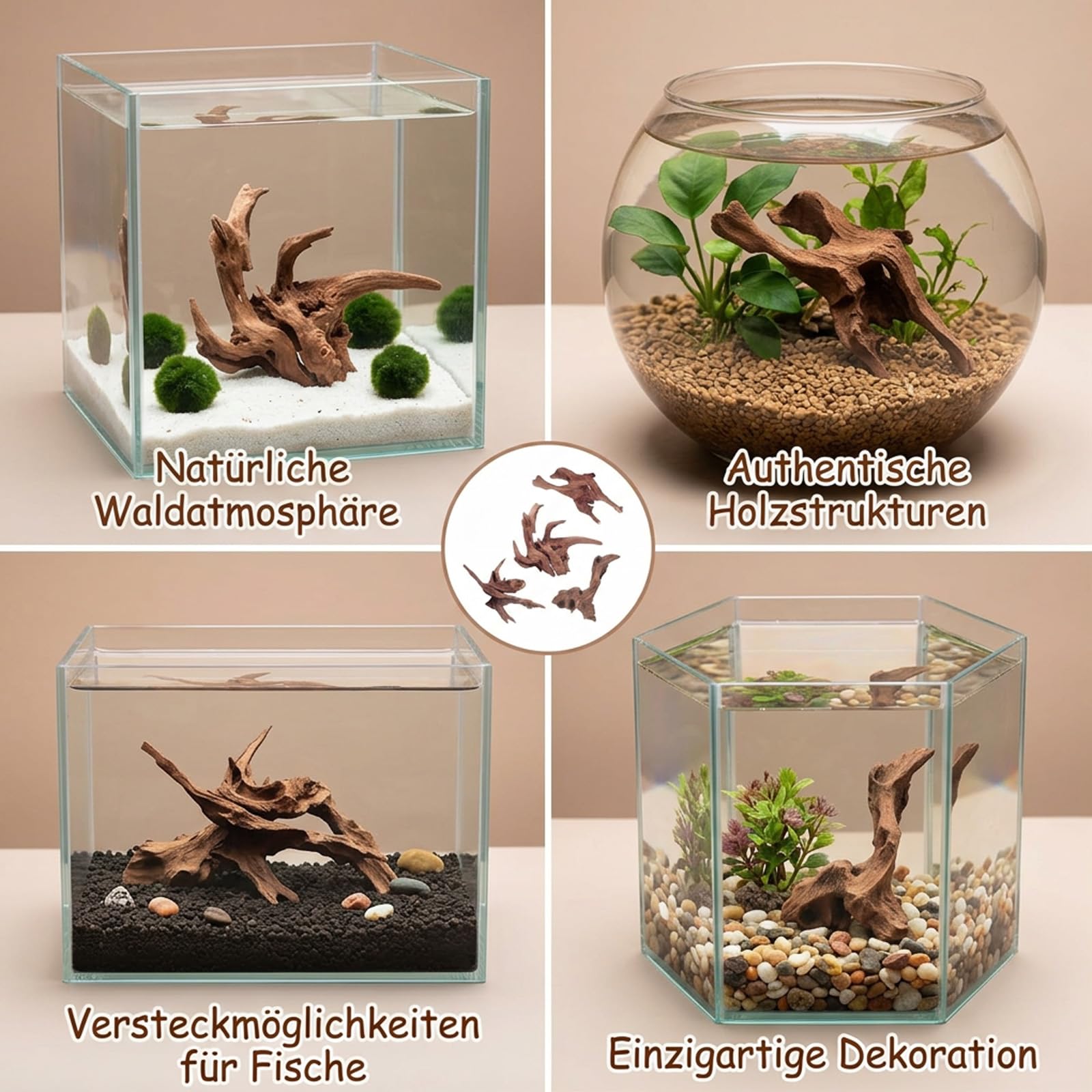 4 Pièces Bois Flotté pour Aquarium, Racine Aquarium Naturelle, Décoration Aquarium pour Paysage Aquatique, Branches Décoratives pour Terrarium et Décoration Intérieure(5-10CM, 10-15CM)
