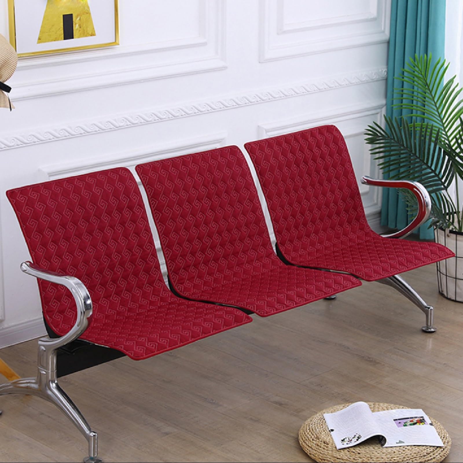 Coussin de chaise de bureau antidérapant lot de 3 assises 52x90 cm rouge pour banc de salle d'attente