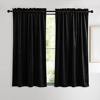 NICETOWN Halloween Insulated Black Out Velvet Curtains for Patio, Solid Heavy-Duty Large Window Treatments Drapes for Sliding Glass Door (2 Panels, 54 inches Long) - Buy now
