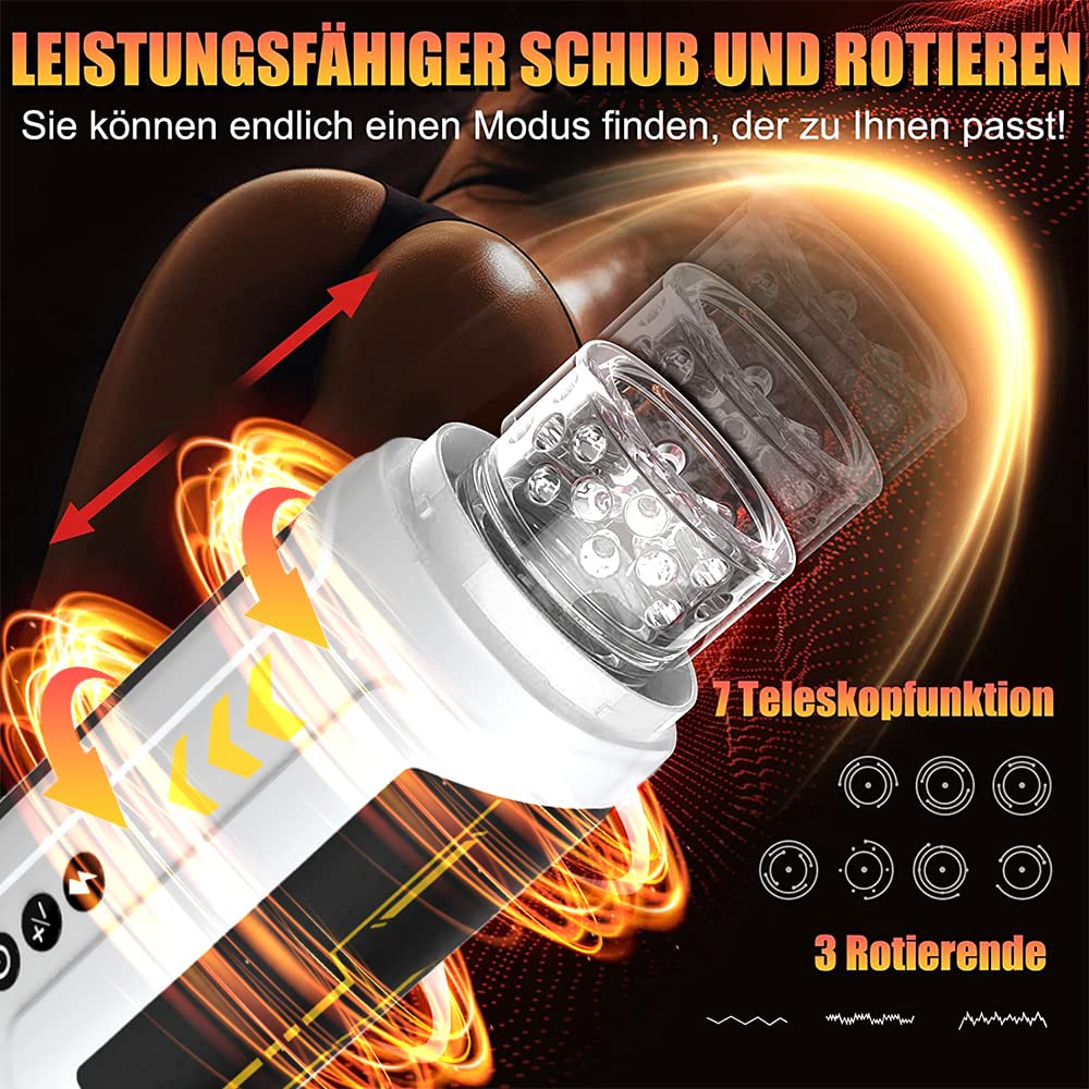 Elektrischer Masturbator Mann Handfrei Cup mit 7 Modi Teleskopfunktion und Rotierende Massagefunktion, Blowjob-Taschenmuschi Pennis Male Masturbator Sexspielzeug mit Strukturierter Hülle