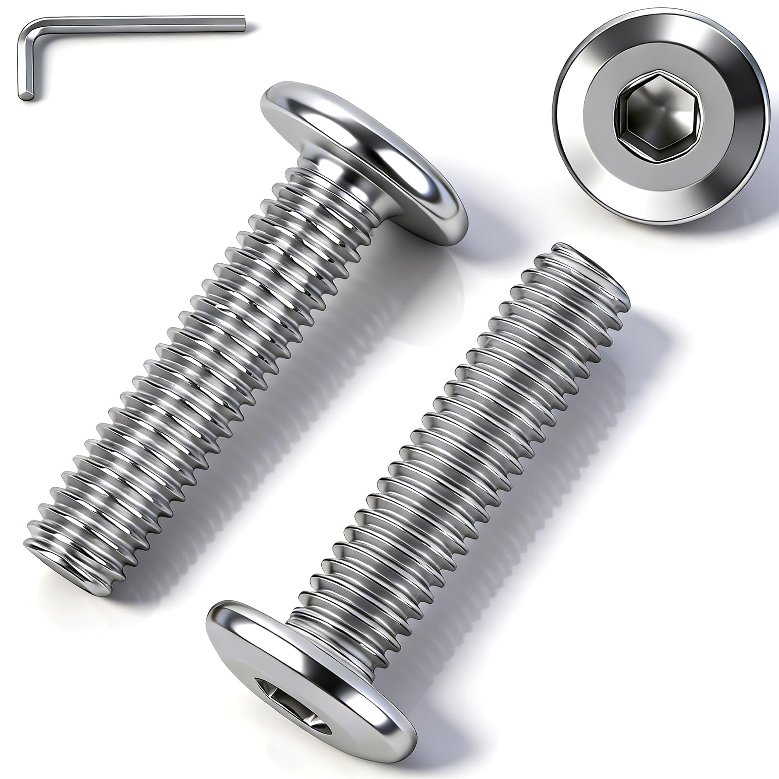 msymsyu 25 Stück M4x12mm Flachkopfschrauben M4 Schrauben Edelstahl A2 V2A | Innensechskant Flachkopf Schrauben, M4 Edelstahlschrauben mit 1 Stk 2.5mm Inbus-Schlüssel für Bauwesen Industriemaschinen