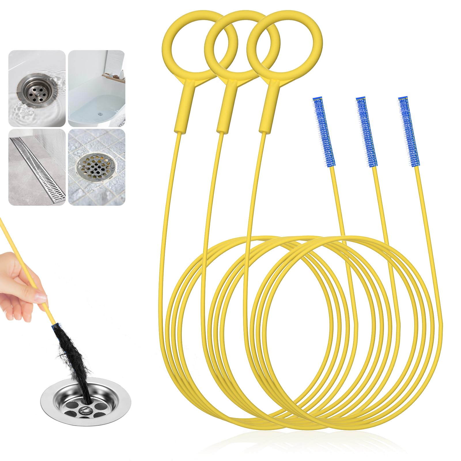 EastLink 50-Inch Drain Snake Hair Drain Clog Remover, Anti-Break Steel Sink Snake Drain Hair Removal Tool with Nylon Layer, Flexible Shower Snake for Unclogging Bathtub Drain & Bathroom Sink, 3 Pack