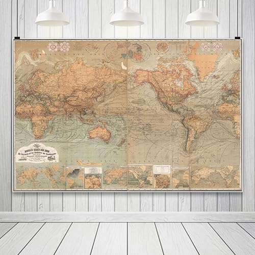 Miniatura 4 de AOFOTO Telón de fondo de fotografía de mapa del viejo mundo de 7 x 5 pies, estilo vintage, retro, mapa náutico del mundo, fondo marrón antiguo,