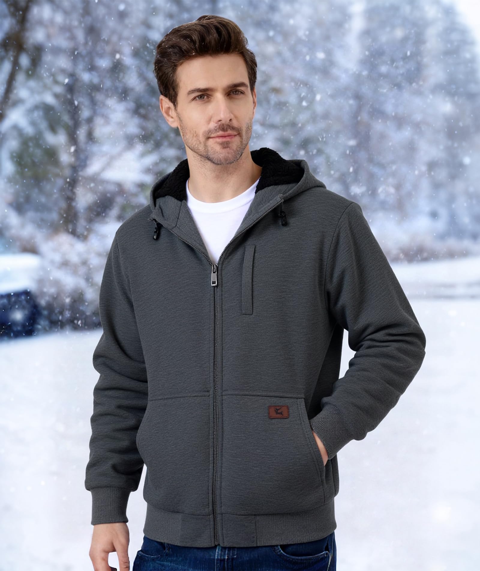 ZITY Felpa Uomo con Cappuccio Giacca Foderata Felpa Zip Calda e Morbida