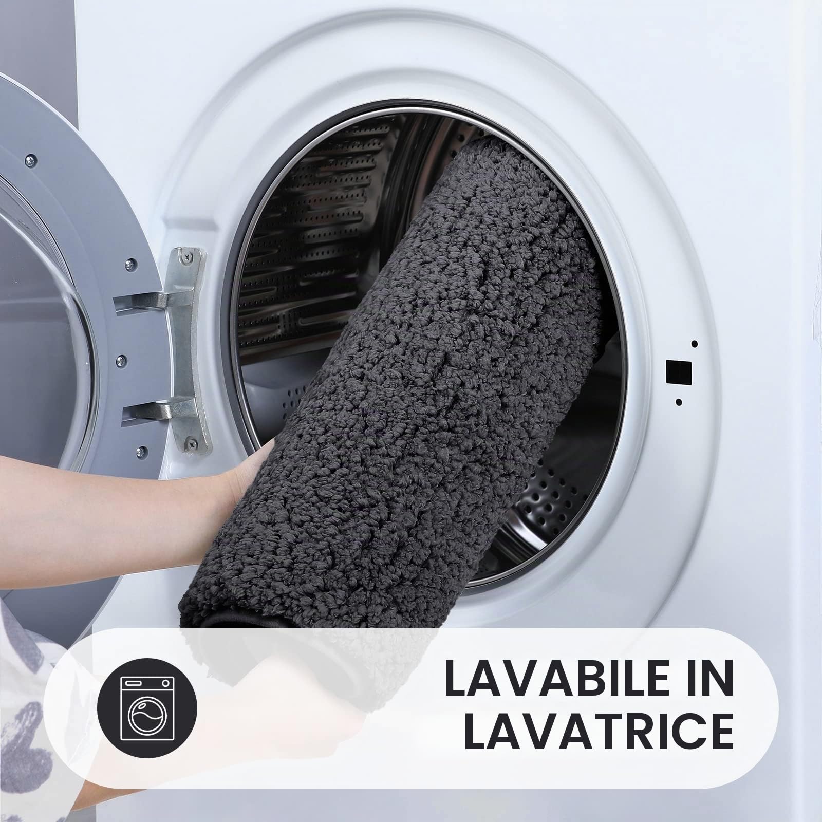 Homaxy Tappeto da bagno antiscivolo, morbido, lavabile, Shaggy, a pelo lungo, in microfibra, rotondo, diametro 90 cm, grigio scuro