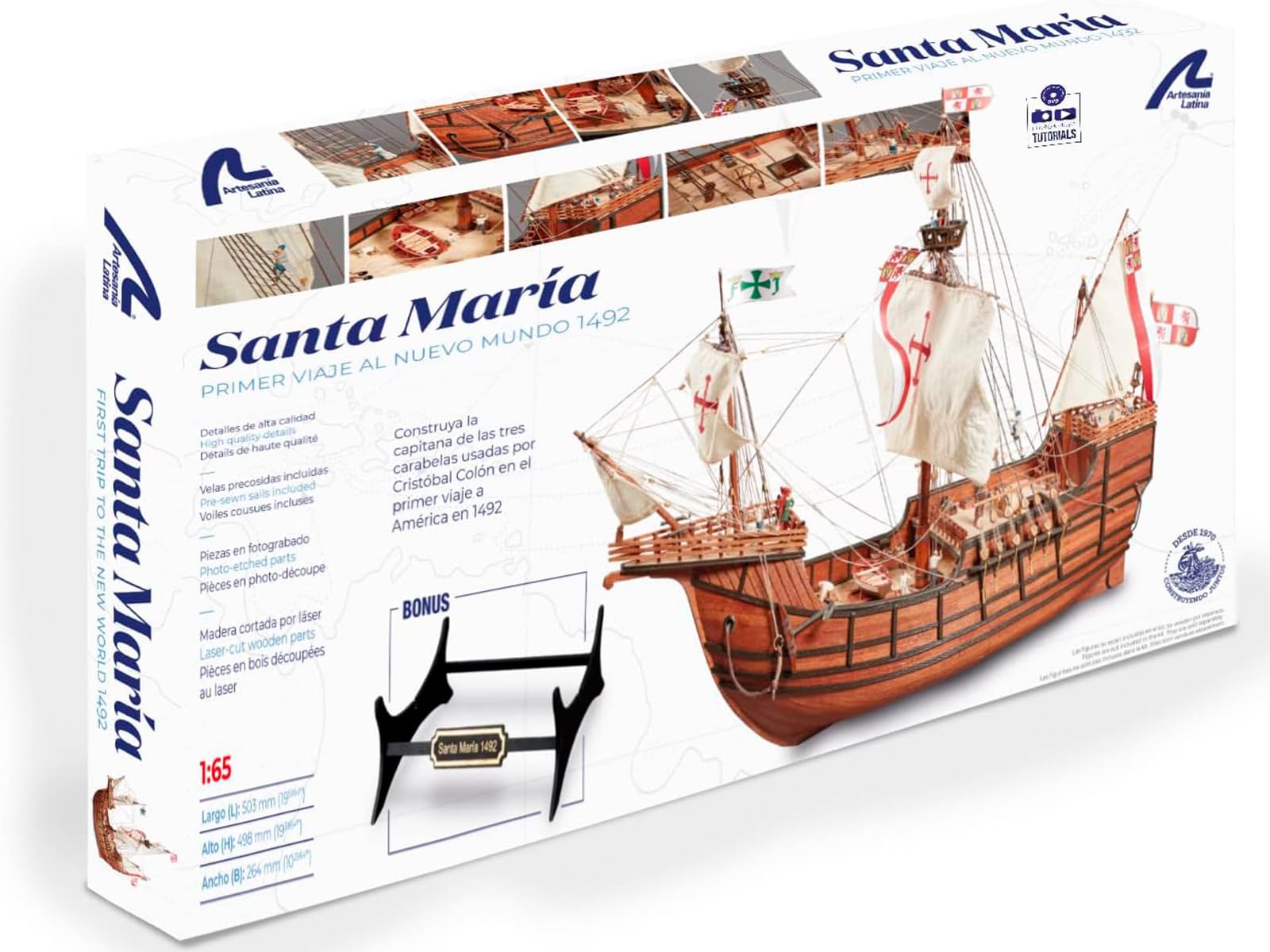 Artesanía Latina - Maquette de Bateau en Bois - Caravelle Espagnole de la Découverte de l'Amérique, Santa Maria - Modèle 22411N, Échelle 1:65 - Maquettes à Monter - Niveau Moyen
