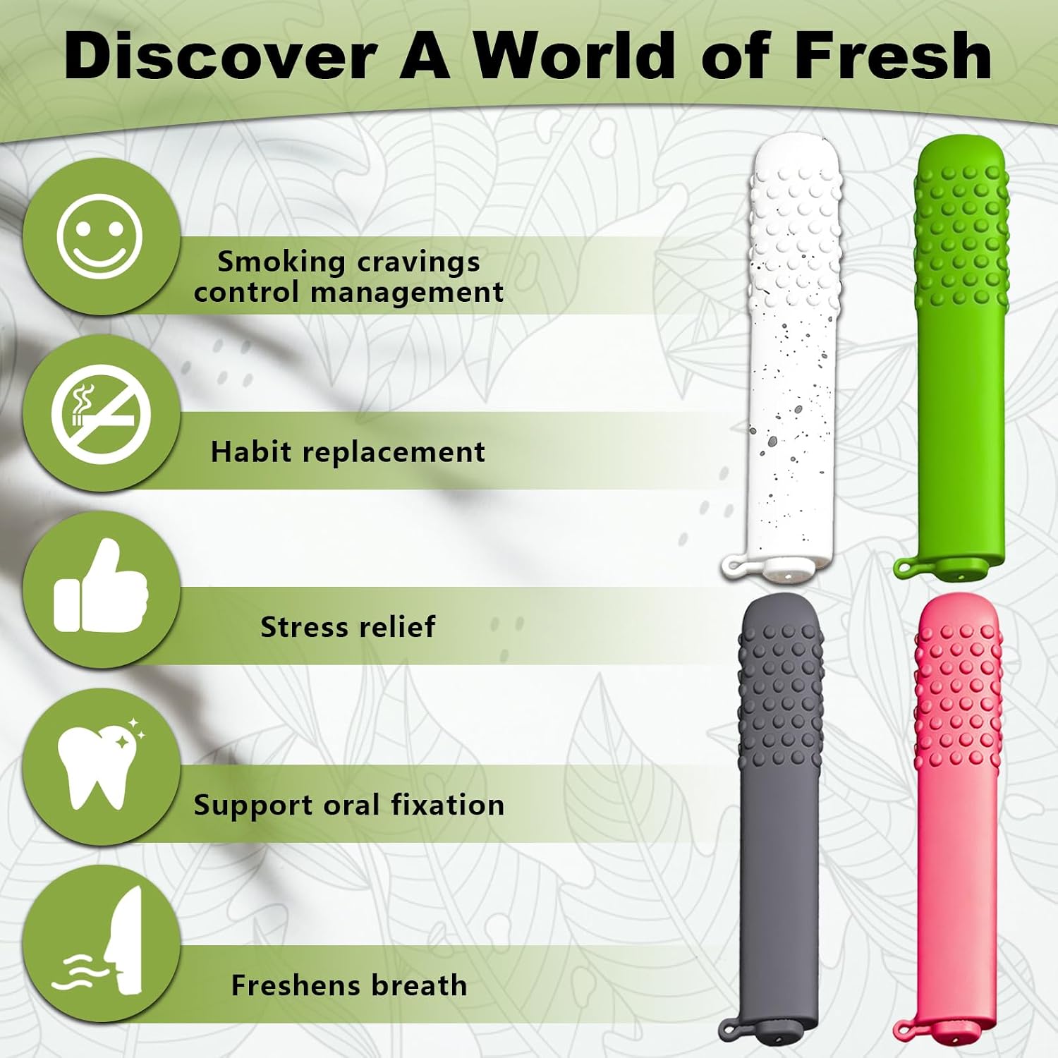 4 PCS Chewable Breather Sticks, Portable Chewable Breather for Flavored Air | Durable Silicone Chewable Breather Sticks for Habit Replacement in Watermelon, Candy, Mint & Bubblegum Flavors