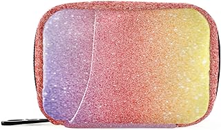 Pastillero de viaje con purpurina, color morado, rojo y amarillo, pastillero de viaje para 7 días, pequeño soporte semanal para suplementos vitamínicos con cremallera