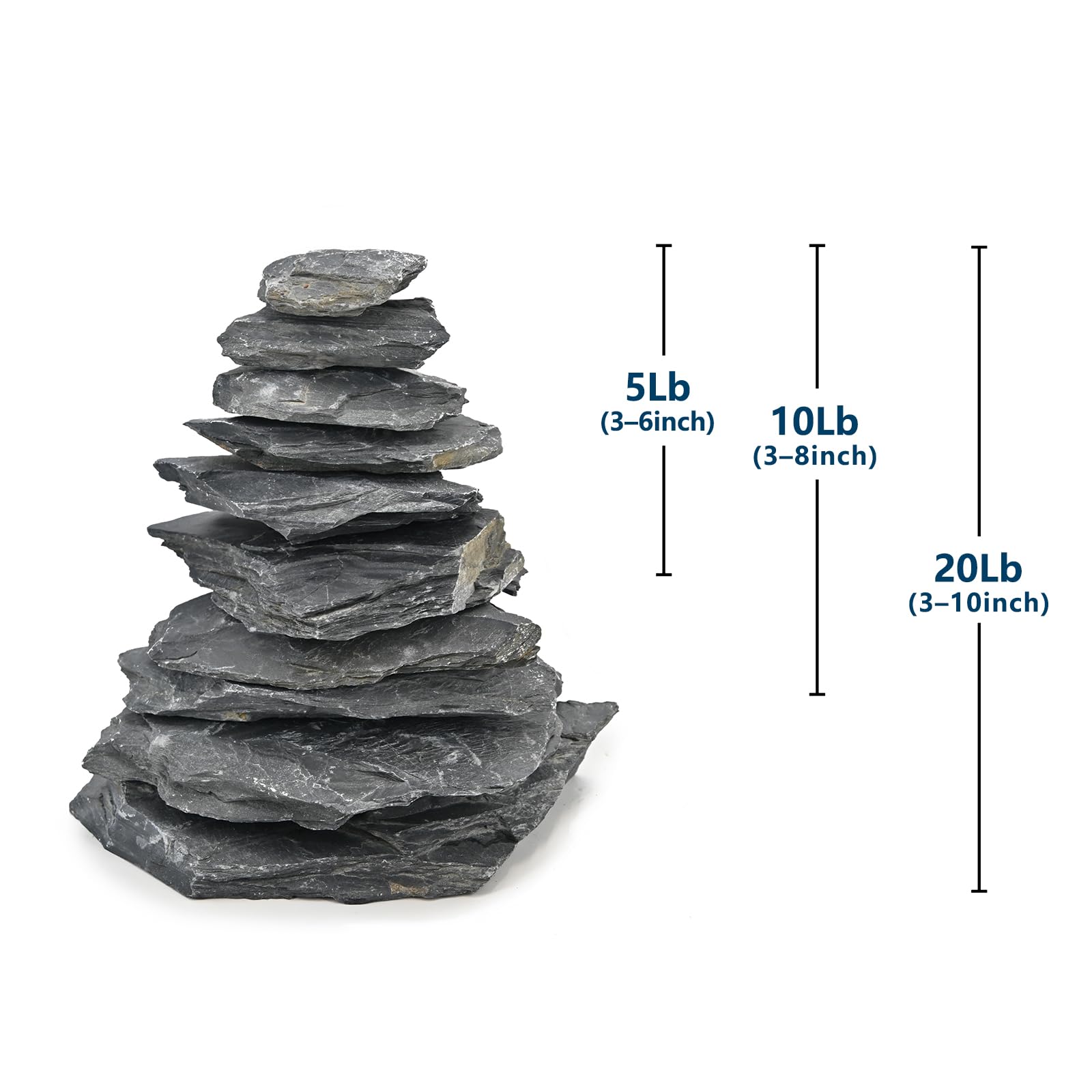 Natürliche Schiefersteine 2,3 kg – Schwarze Schieferplatten für Aquarium, Terrarium & Reptilien, Aquascaping Deko, Feengarten, 8–20 cm