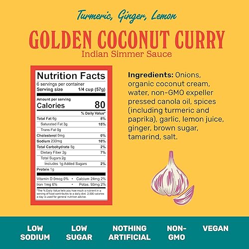 Miniatura 2 de Brooklyn Delhi Golden Coconut Curry - Salsa de cocción india con cúrcuma jengibre limón y cilantro - 12 onzas - Lo suficientemente suave para un