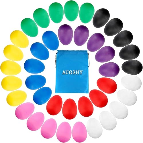 Augshy Huevos de plástico para huevos de percusión, huevos musicales, maracas, huevos de Pascua con 8 colores