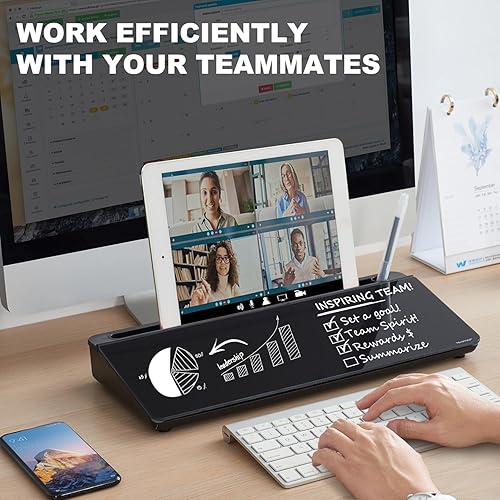 Vista 2 de TSJ OFFICE Desktop Whiteboard Dry-Erase-Board - Computer Keyboard Stand White Board Surface Pad with Drawer, Desk Organizers with Accessories for