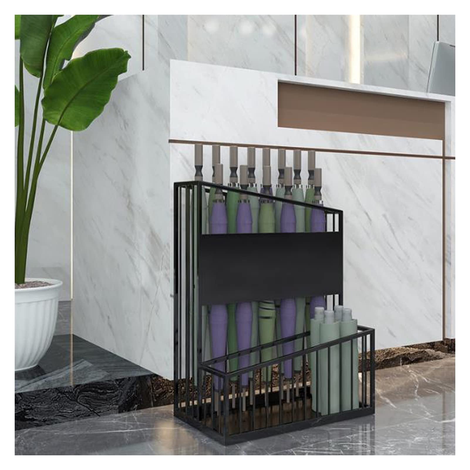 GHHVFEC Large Metal Umbrella Stand, Commercial & Home Use, Holds 12-27 Umbrellas, Black, 48x27x60cm - Durable Storage Solution for Entryway and Patio