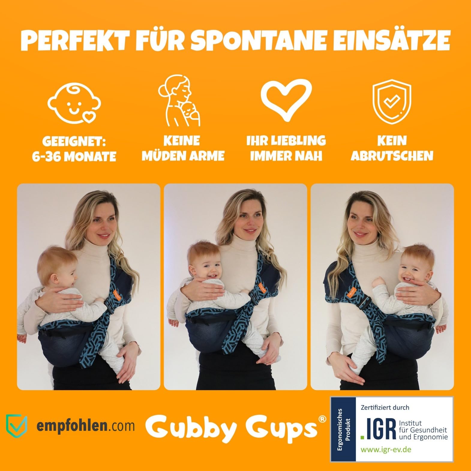 Hüfttrage Baby – Ergonomische seitliche Babytrage ab 6 Monate, praktische Tragehilfe für Kleinkind bis 15 kg, schnell angelegt für kurze Einsätze im Alltag | Praktische Tragehilfe für kurze Alltagseinsätze. Leicht, kompakt und ideal für Babys und Kleinkin
