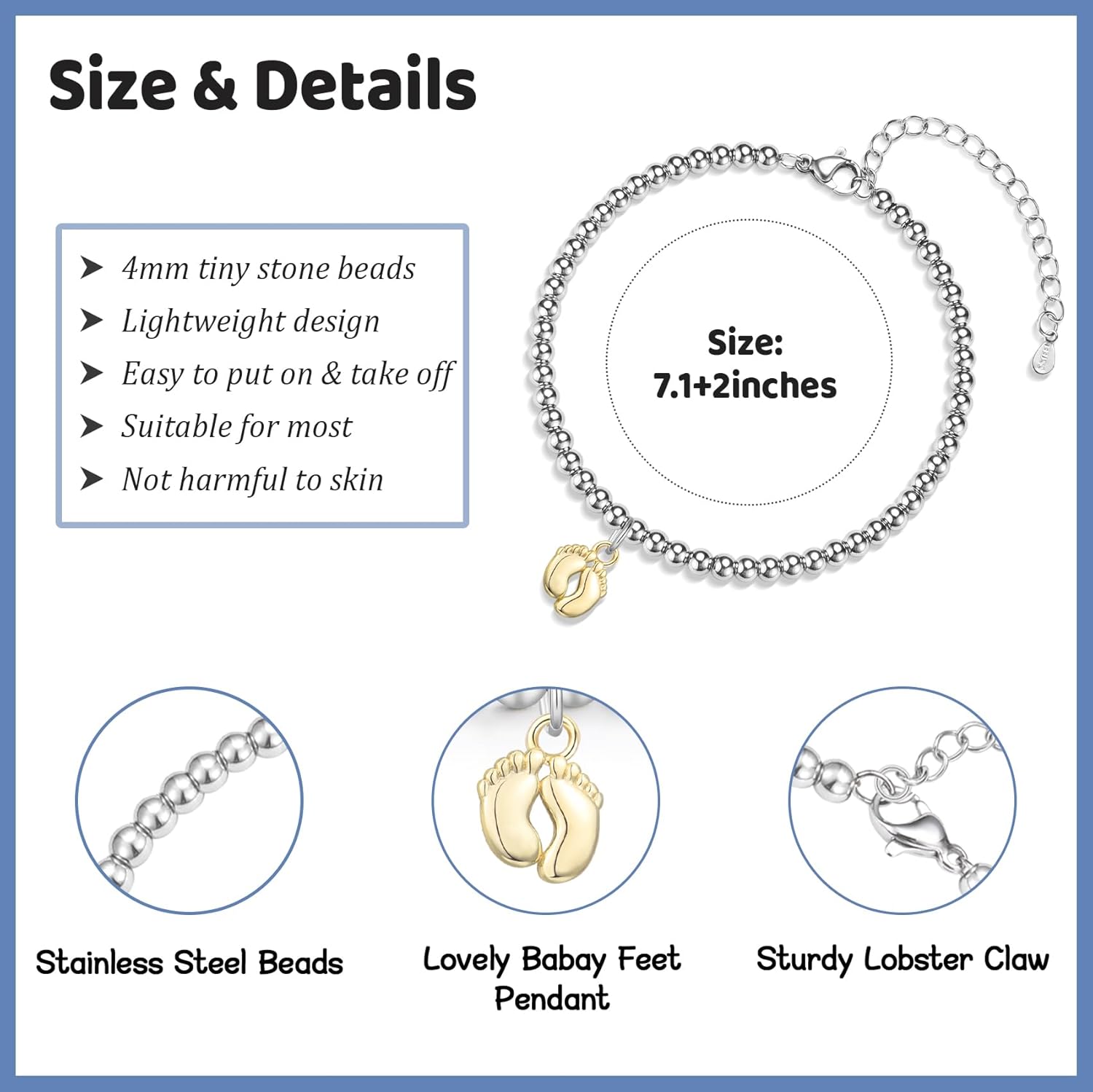 New Mom Gifts, Baby Feet Charm Bracelet Gift for Pregnant Mommy 1st Time Moms, New Mother Pregnant Mom to Be Gifts, Mothers Day Birthday Christmas Baby Shower for Wife Daughter Friend Sister - Image 3