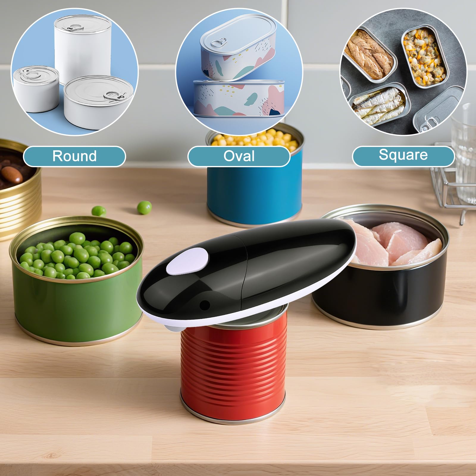 Apriscatole Elettrico, Apriscatole, A Batteria, Funzionamento Automatico Con Un Solo Tocco, Supporto Magnetico Per Apriscatole Elettrico Per Mani Deboli, Malati Di Artrite e Anziani (Nero)