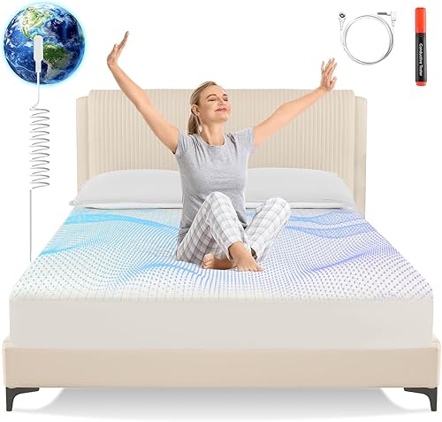 Miniatura 10 de Hojas de conexión a tierra tamaño queen, sábana ajustada con 10% fibra de plata pura y 90% algodón orgánico para cama con cable de conexión a tierra