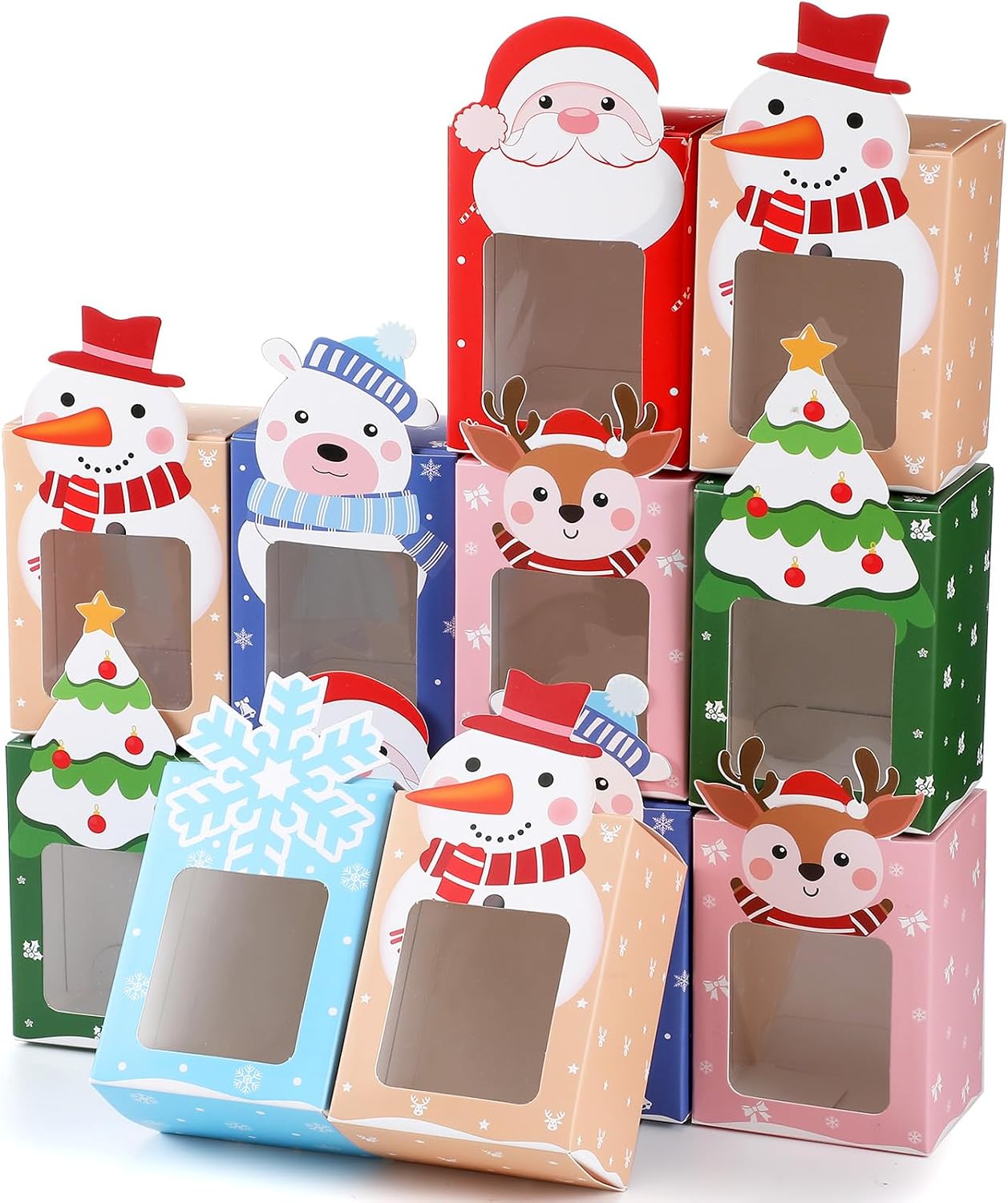 Eaasty 18 Count Christmas Cash Gift Boxes for Gifting Money with Clear Window Money Holder for Cash Gift Holiday Paper Cases Christmas Santa Tree Ornament Gifting Wrap Boxes for Presents