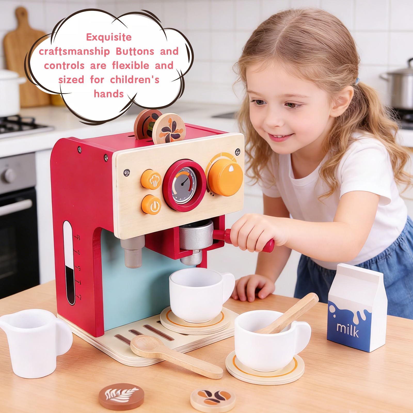Macchina da caffè per bambini, in legno, giocattolo per la cucina dei bambini, accessori per la cucina dei giochi, macinacaffè, regali per ragazzi e ragazze