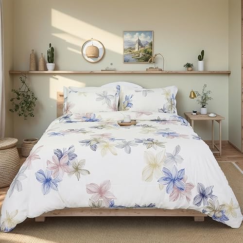 Miniatura 5 de Helthep Funda de edredón de tamaño matrimonial, 100% algodón lavable, tamaño matrimonial (80 x 90 pulgadas) con 2 fundas de almohada (20 x 26