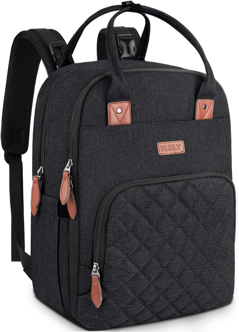 Black NUBILY nappy bag backpack with insulated bottle pockets