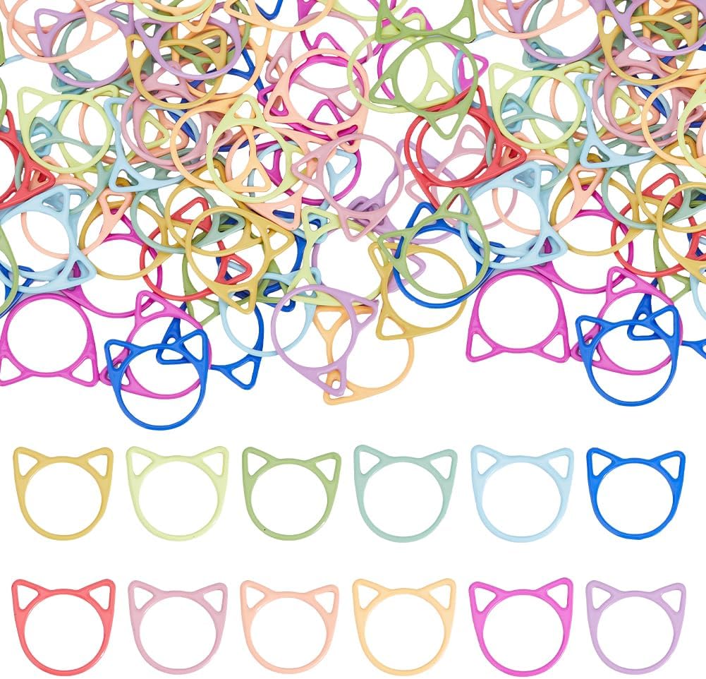 Hobbspring 96Pcs Cat Head Stitch Markers 12 Colors Baking Painted Iron Multicolor Metal Stitch Markers Accessories Tool for Handmade Sewing Weaving Counter Needle Clips Crochet Knitting