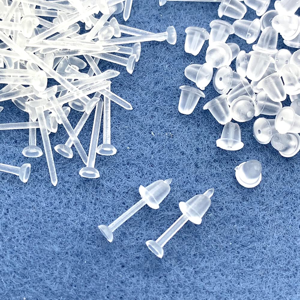 100個 シークレットピアス 目立たない 透明 樹脂 学校や仕事 バイトなど 目立たずにピアスホール維持出来る クリアピアス バレない 金属アレルギー対応 ホール保持 シリコンキャッチつき 夏 海 プール 温泉 つけっぱなしOK【森の雑貨屋さん】