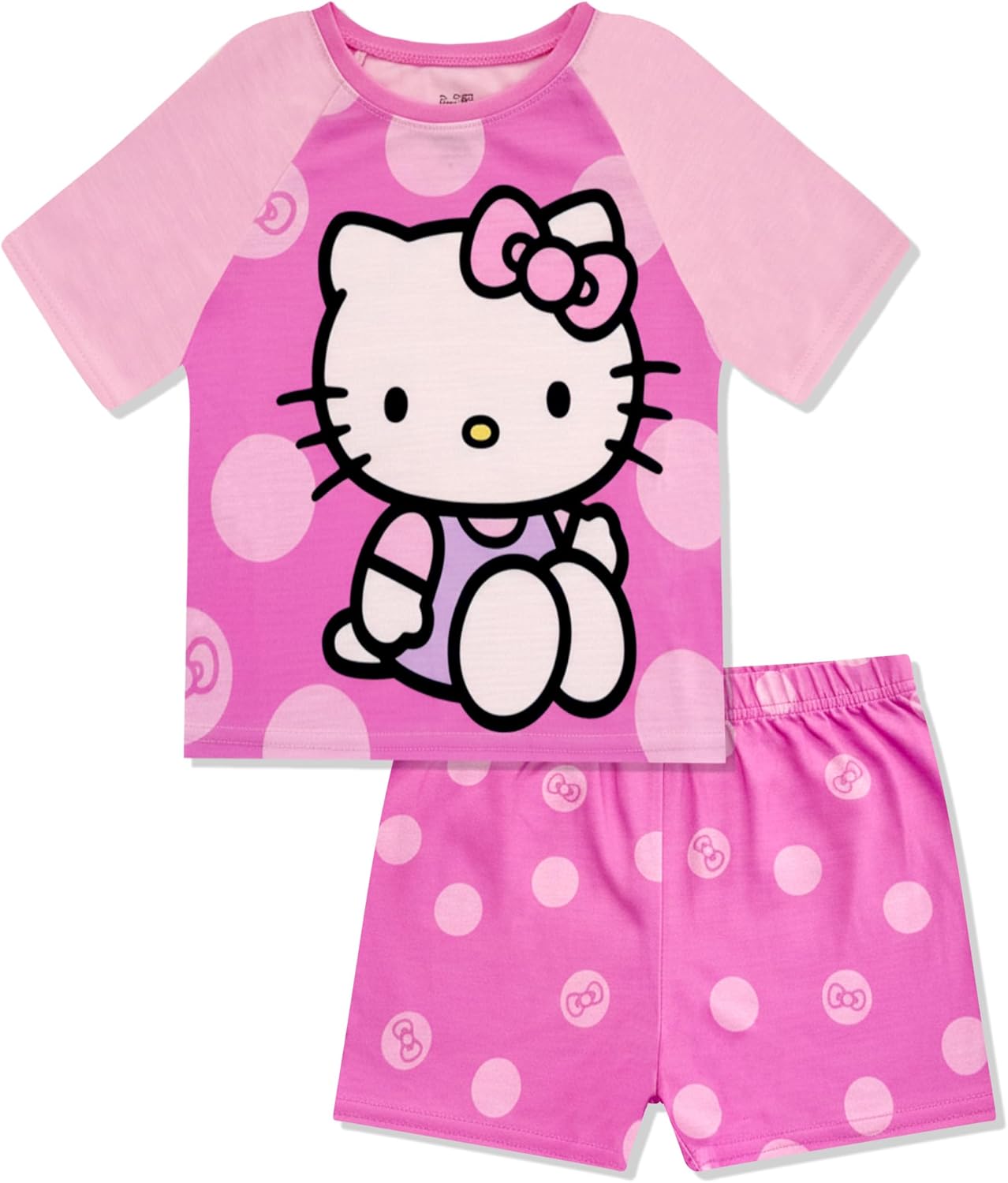Hello Kitty Girls Pajama Set 2 Piece - Short Sleeve Top & Shorts Pajama Set - Soft Sleepwear Kids Pajamas - Official Product