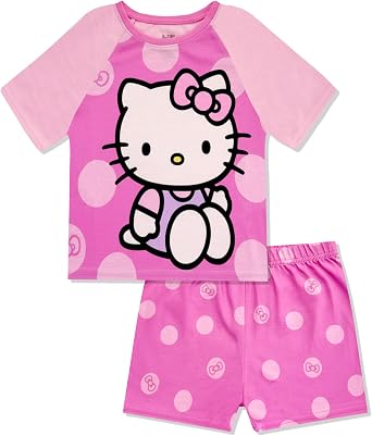 Hello Kitty Girls Pajama Set 2 Piece - Short Sleeve Top & Shorts Pajama Set - Soft Sleepwear Kids Pajamas - Official Product
