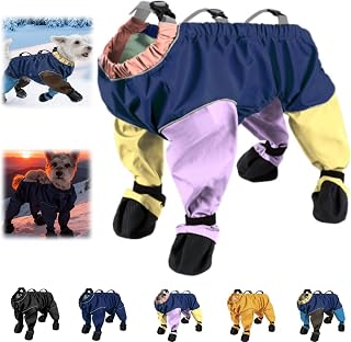Dog Snowsuit with Attached Boots, Waterproof Anti-Slip Dog Leggings with Adjustable Suspenders, New Outdoor Dog Onesie with Feet Covered Dirty-Proof Dog Outdoor Walking Running Hiking Booties (B,S)