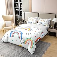 Vista 3 de Funda de edredón de 100 % algodón natural con diseño de arco iris, diseño de rayas coloridas, tamaño individual con 1 funda de almohada, estampado