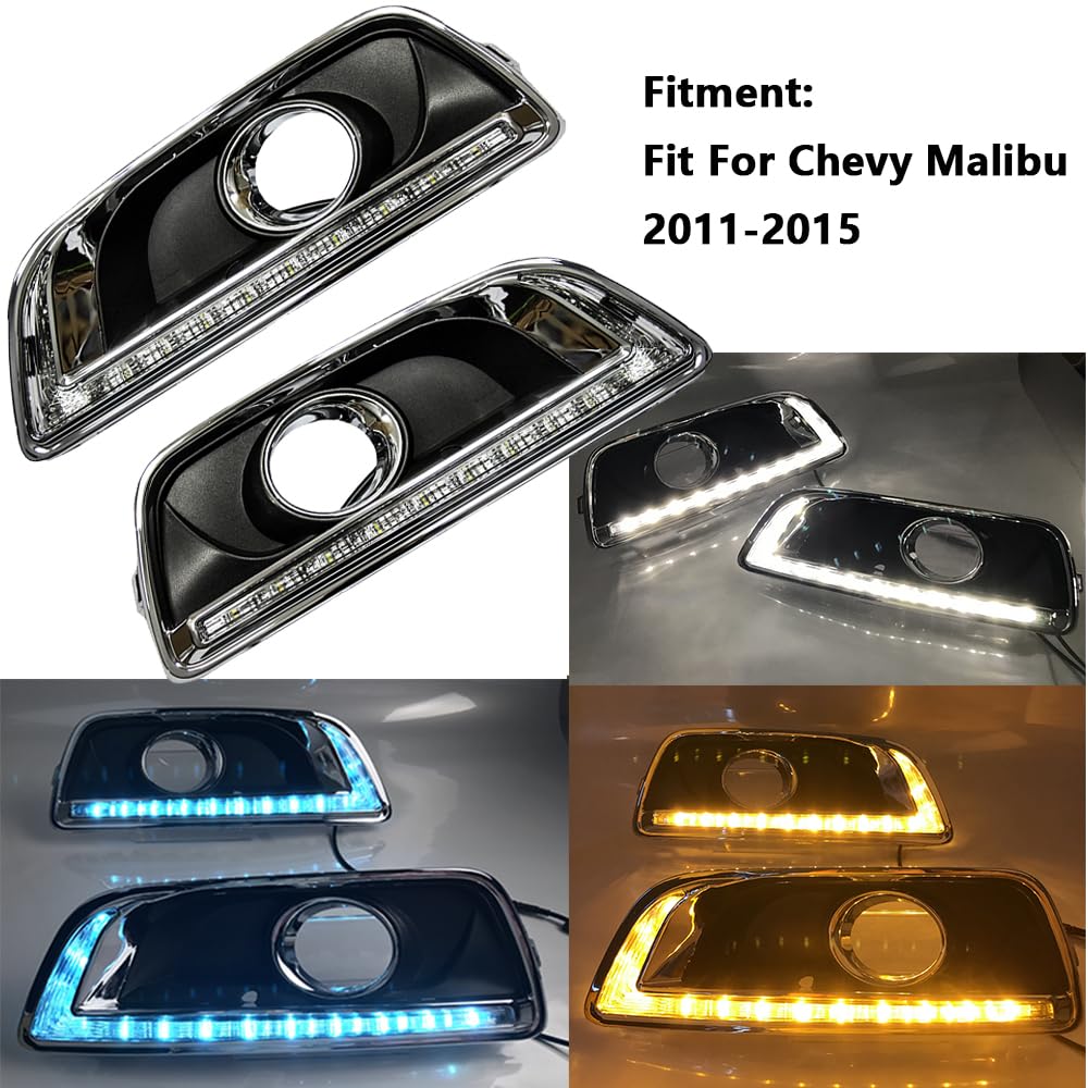 Lampade diurne del Riloer, luci da corsa Daytime LED con luce di guida bianca + segnale dinamico giallo + luce blu, lampada di segnale di curva a LED con 3 modalità di luce