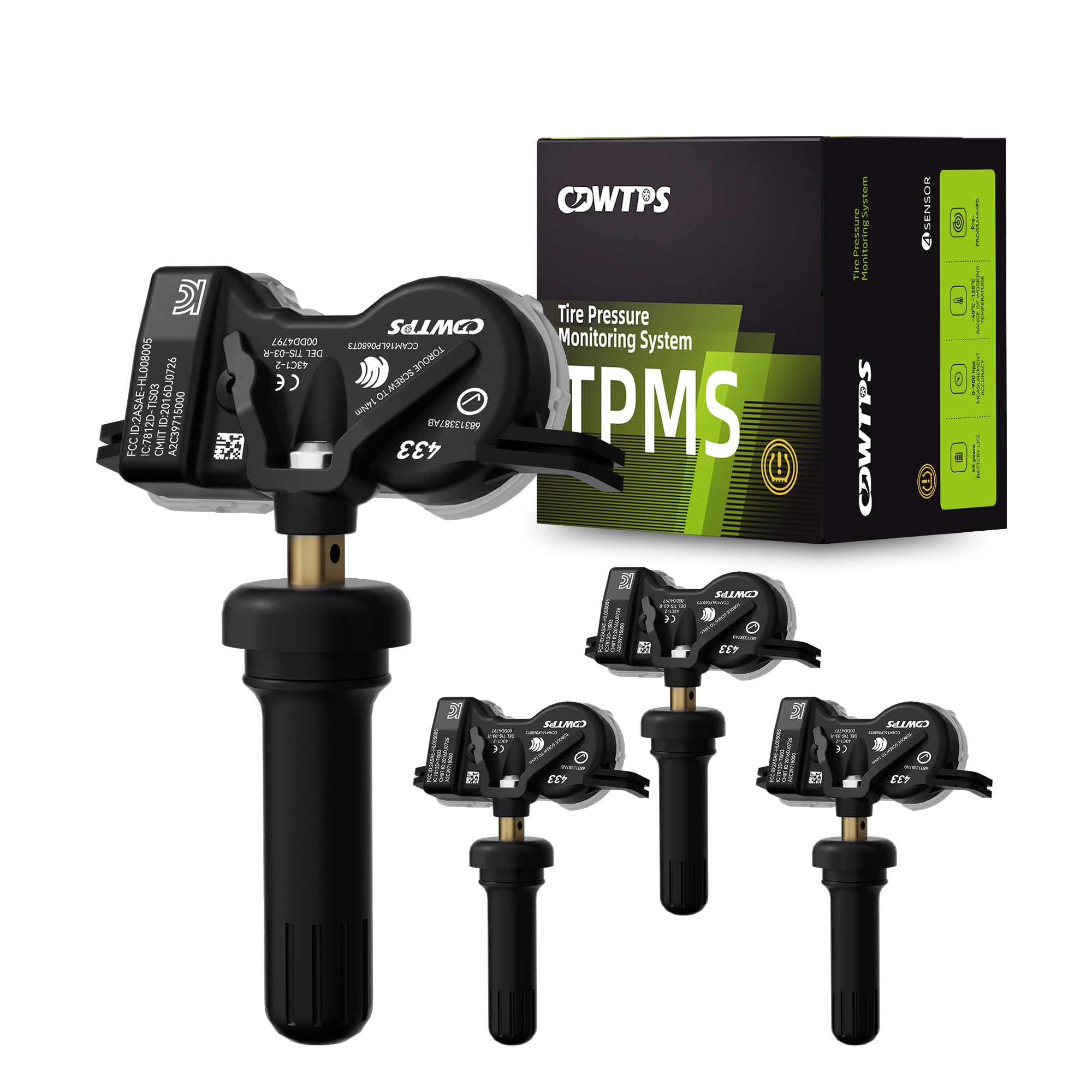 TPMS Sensor Dodge,4Pack 433Mhz Tire Pressure Monitoring System Sensor Compatible for Chrysler Jeep Dodge Fiat Replaces#68313387AB 68193586AC 68252493AB