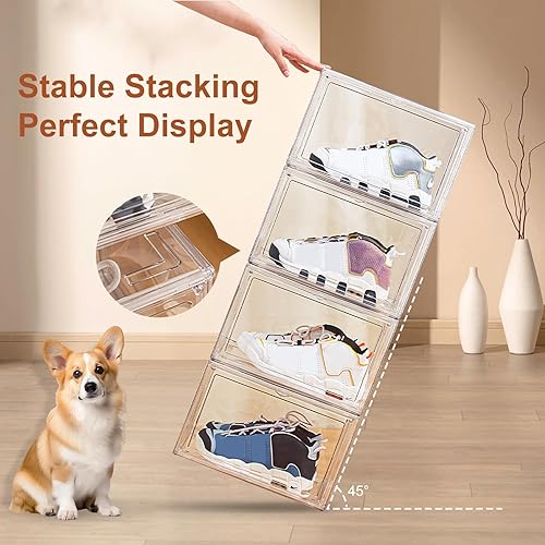 Miniatura 2 de eYotto Paquete de 2 cajas de almacenamiento de zapatos transparentes de acrílico apilables, caja de zapatos de acrílico tamaño 14, organizador de