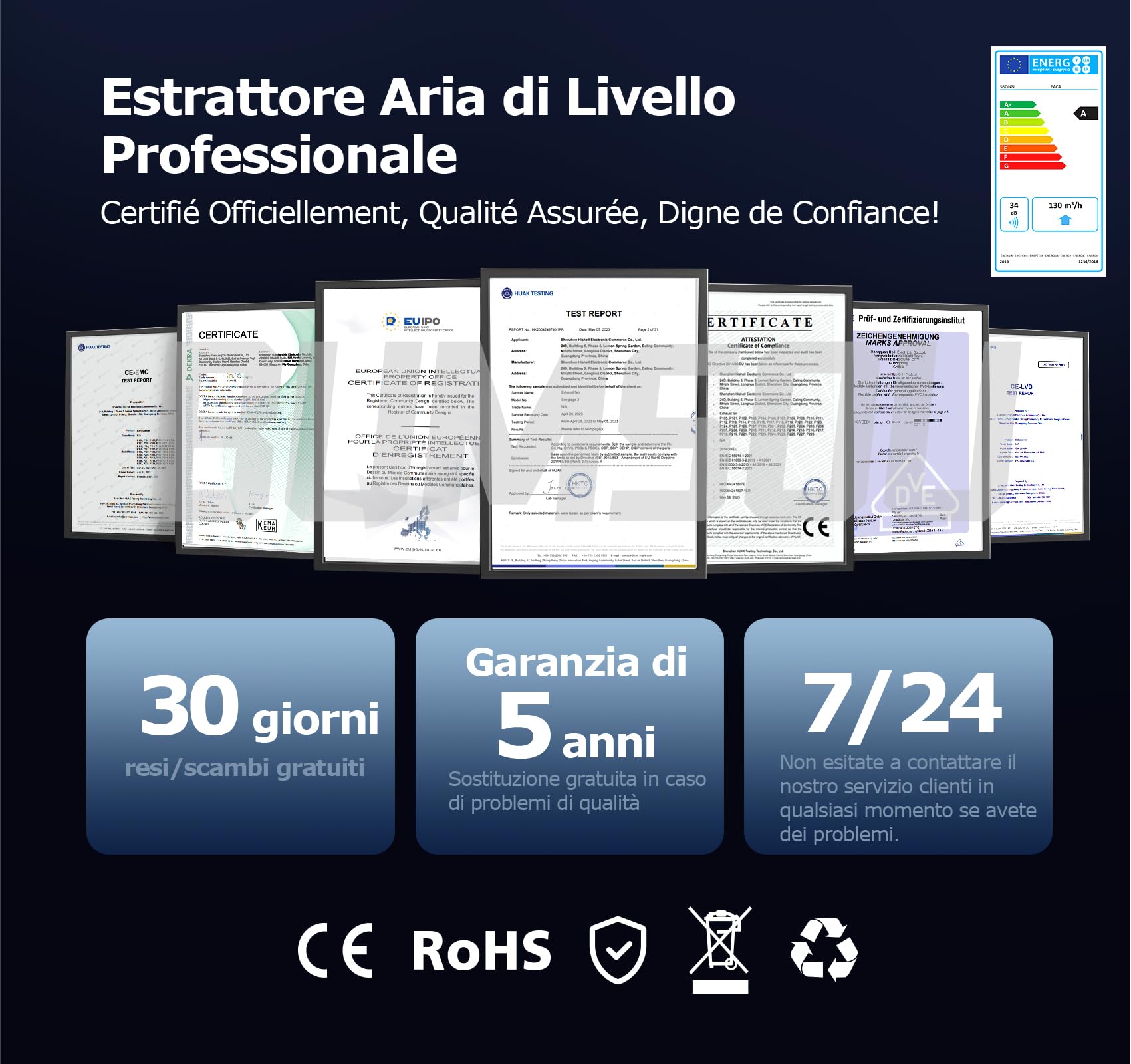 Aspiratore Bagno 100mm, Estrattore Aria Silenzioso e Potente Migliorato, 130m³/h Ventola Aspirazione, IPX4, Risparmio Energetico, Ideale Ventilatore per Bagno, Cucina, Garage, Cantina