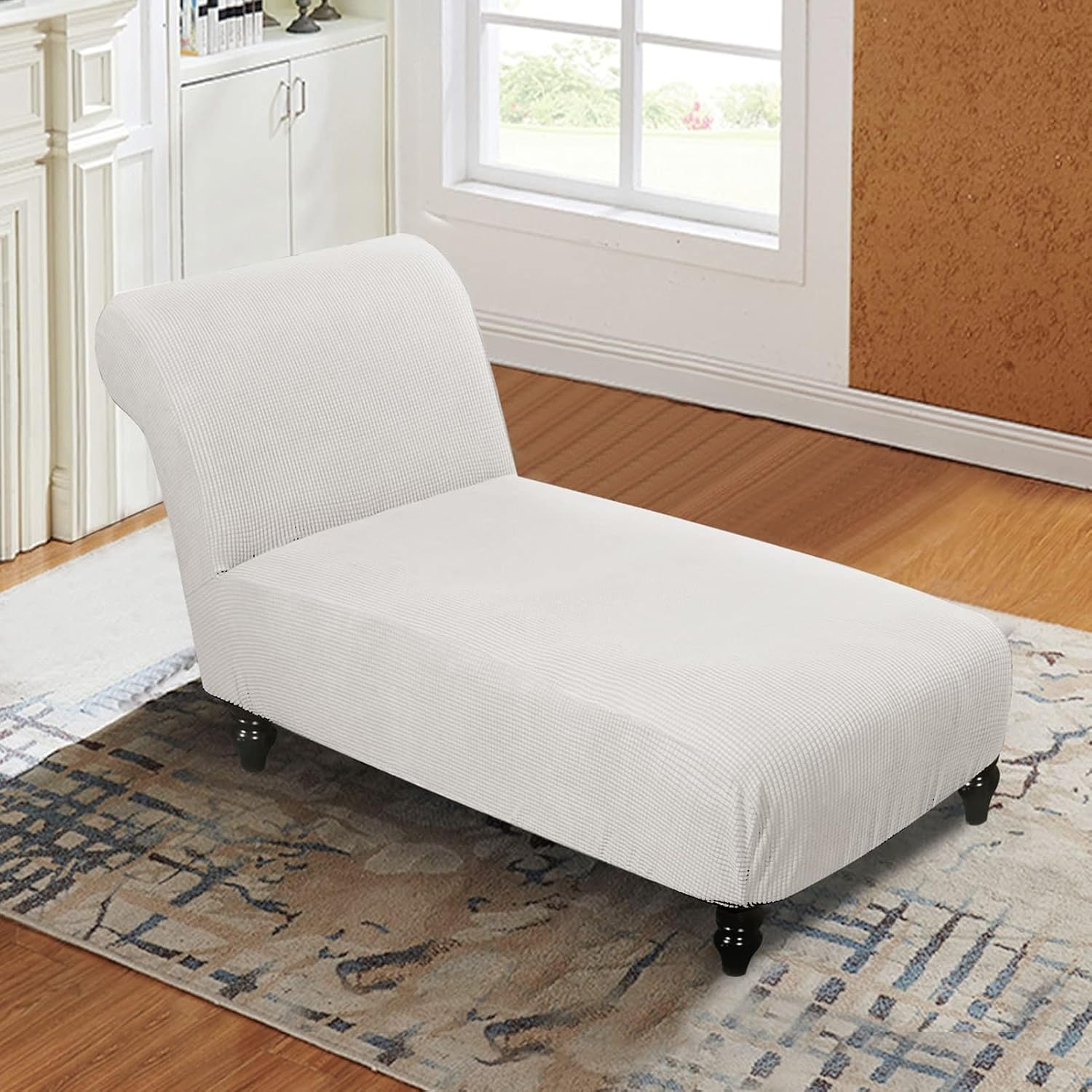 Armless Lounge Chaise Slipcover, High Stretch Armless Chaise Lounge Sofa Cover for Indoor Living Room Fourniture Protector Soft Machine Washable Chaise Chair Slipcover,Dark Blue