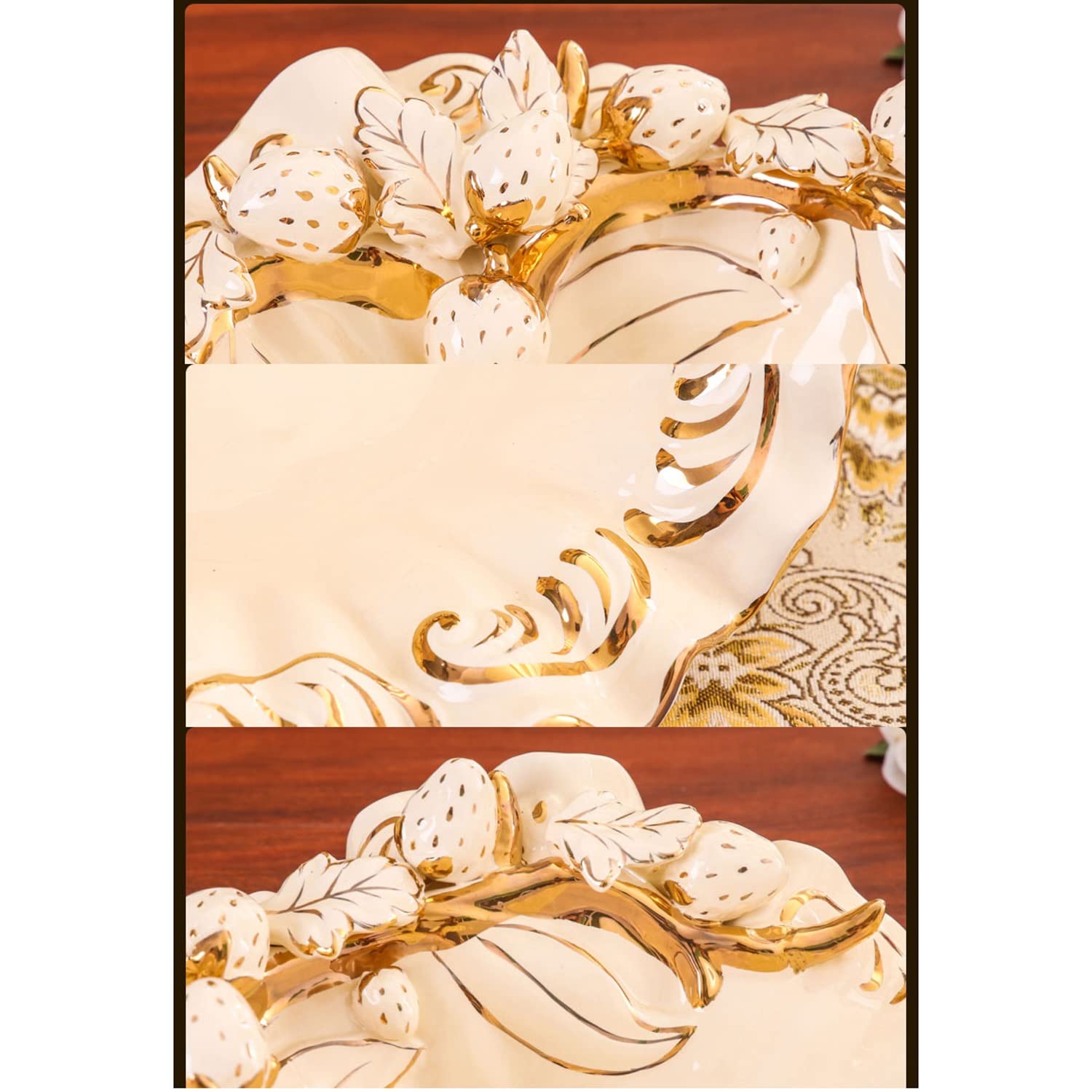 Plato de Frutas Plato de cerámica para Dulces nueces Platos de Porcelana Aperitivos compota Bayas Bandeja de Almacenamiento Exquisita decoración Tallada,
