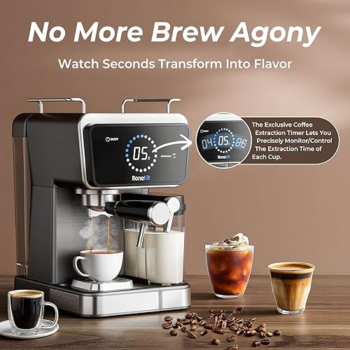 Miniatura 6 de Máquina de café expreso con tanque de leche automático, máquina de café espresso fresco y capuchino, 20 bar, pantalla táctil con temporizador,