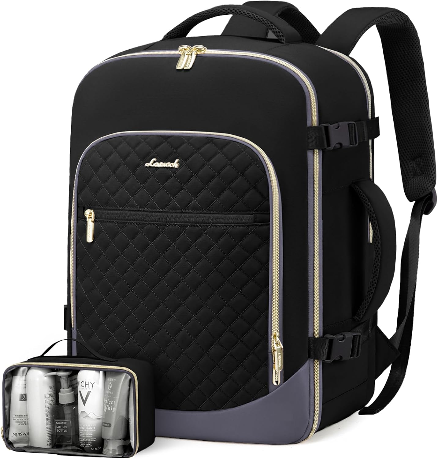LOVEVOOK Travel Backpack for Women, 17.3in Laptop Backpack TSA Approved Carry on Luggage Personal Item Travel Bag for Business Weekender Hiking, Black-Gray