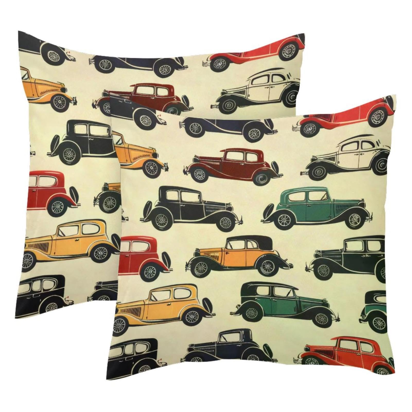 Housse de coussin motif voiture vintage, velours doux 50x50 cm lot de 2 décoration maison