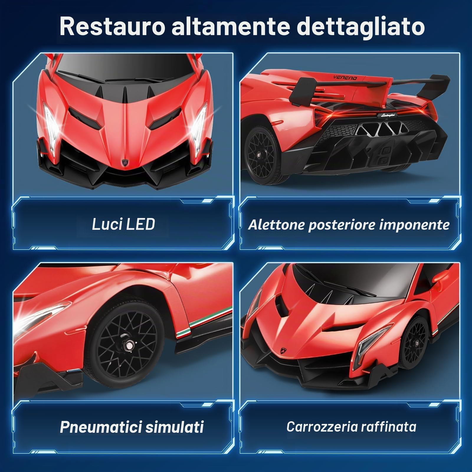 Lamborghi-ni, Scala 1:18, 4 ruote motrici, 35 km/h, con acceleratore proporzionale, illuminazione a LED, per bambini 6-12 anni