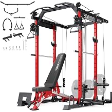 YOLEO Power Cage, 9-in-1 Power Rack with Dual Pulley Cable Crossover System, Multi-Function Squat Rack with LAT Pulldown & Low Row Station, Heavy Duty Home Gym Workout Cage for Strength Training