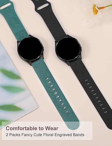 Miniatura 3 de Minyee Paquete de 2 correas con grabado floral compatibles con Samsung Galaxy Watch 654Active 2 de 1.575 pulgadas, 1.732 pulgadas, Watch 6 Classic