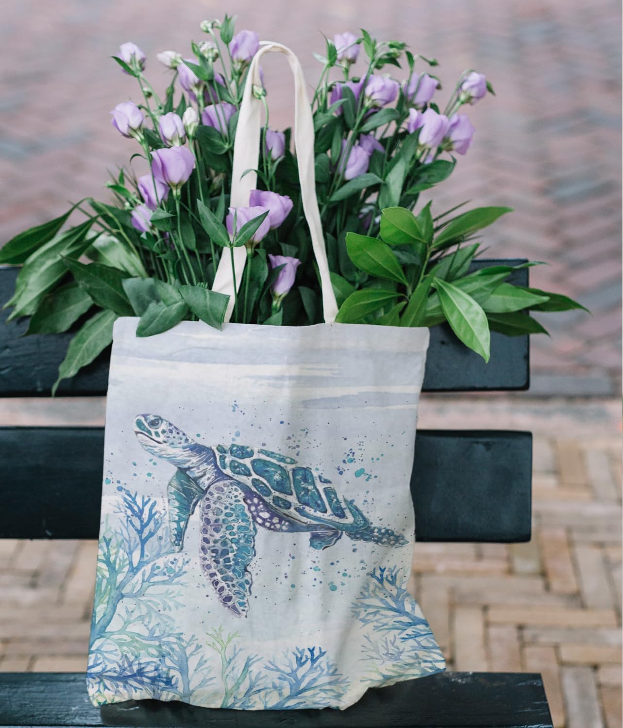 Sea Turtle Gifts, Canvas Tote Bag, Beach Gifts for Women Turtle Lovers, Beach Tote Bags for Women, Reusable Grocery Bags Shopping Bags - Image 2