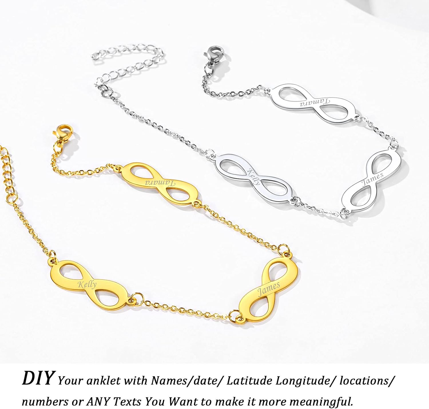 ChicSilver Personalized 925 Sterling Silver Infinity Anklets for Women, Dainty Beach Foot Jewelry (with Gift Box)