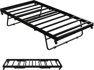 Lutown-Teen black stand-up twin trundle bed frame