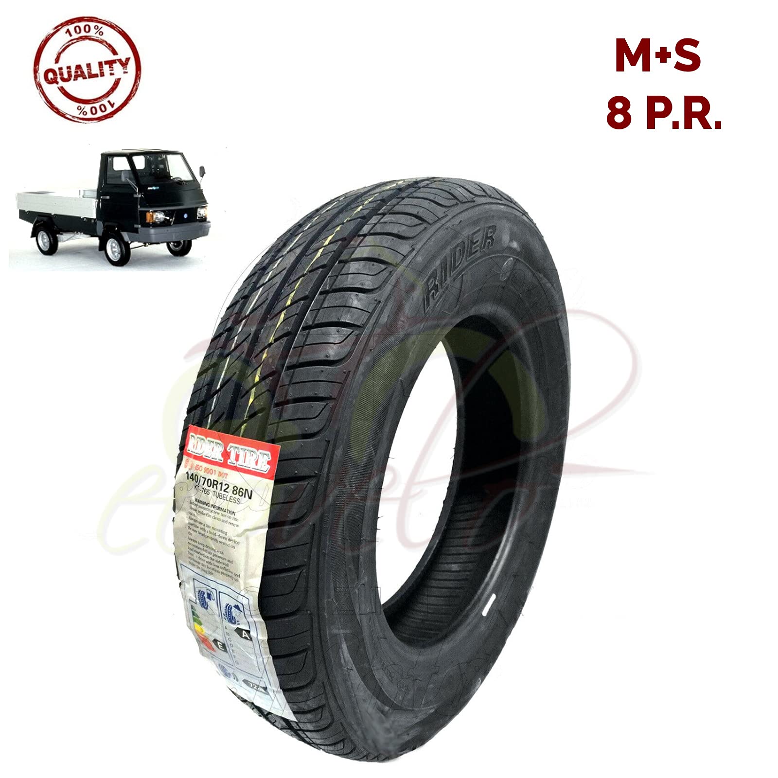 ZESTAW 4 GOMME 140/70-R12 8PR KOMPATYBILNY Z PIAGGIO APE CAR POKER | POKÓJ OPON RIDER 86N KOŁA 8 PR M+S