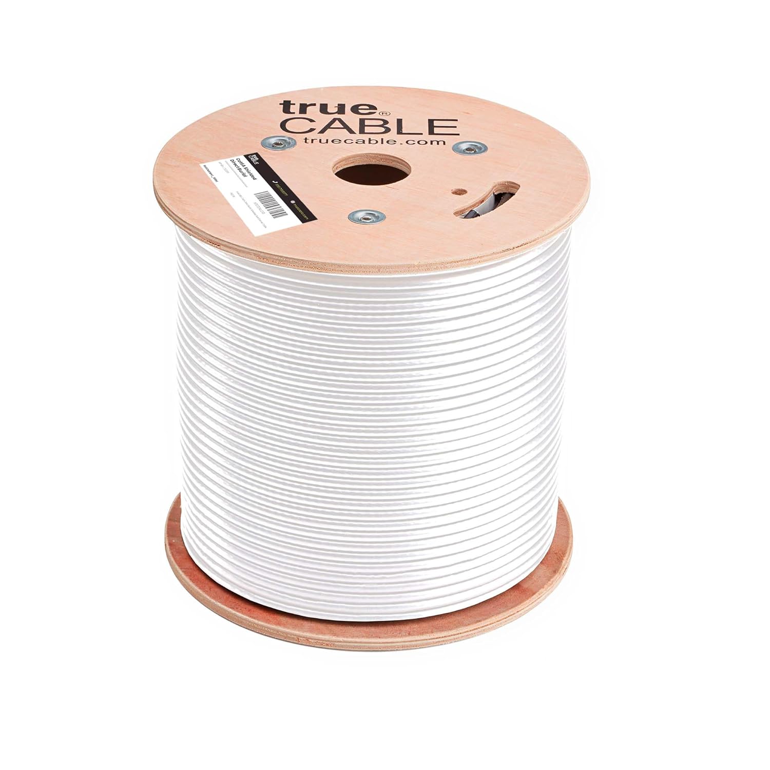 TRUE CABLE Cat6A Direct Burial Bulk Ethernet Cable, Shielded F/UTP, 500ft, White, Waterproof, Outdoor OSP Jacket, 23AWG Solid Bare Copper, 750MHz, PoE++ 100W