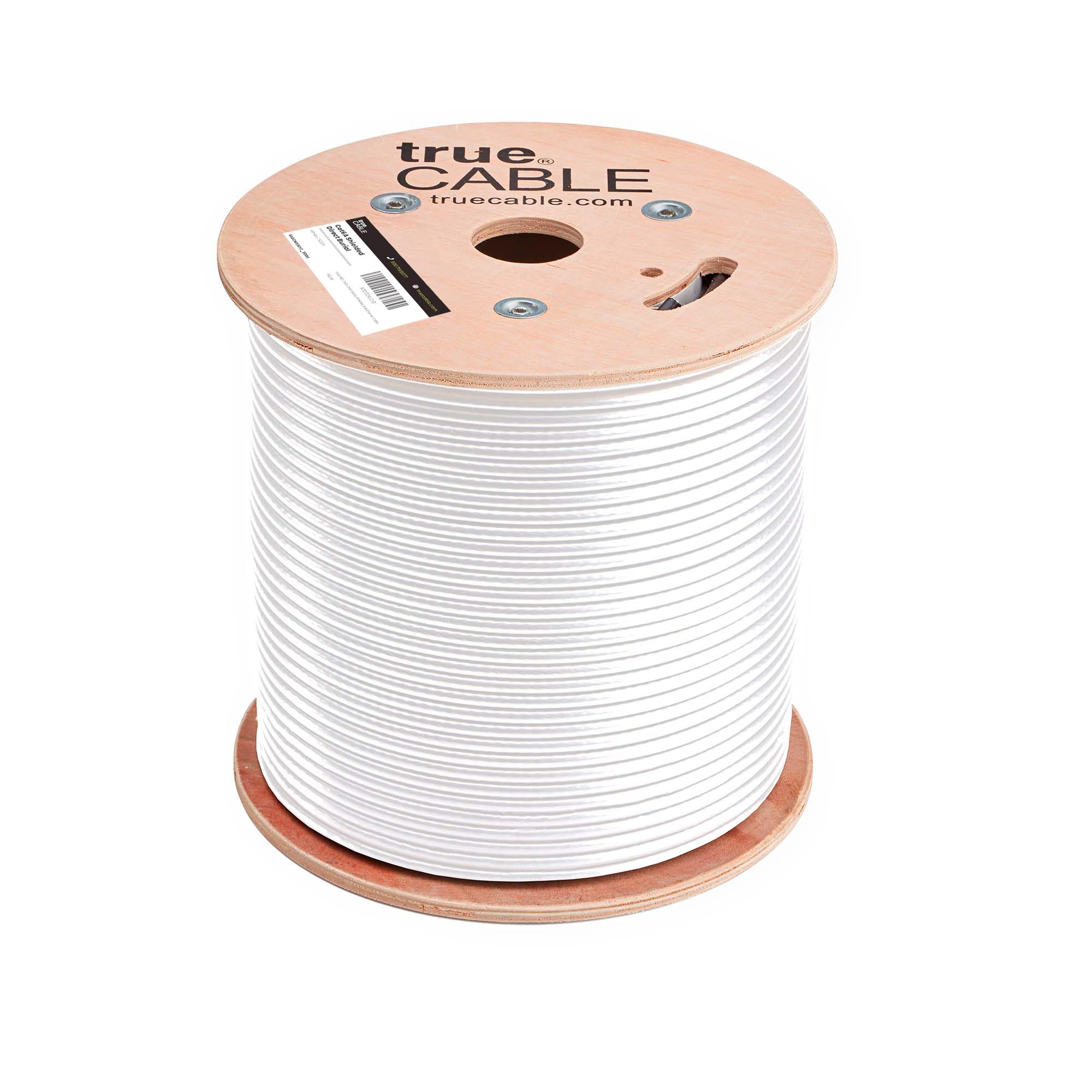 trueCABLE Cat6A Sepoltura diretta, FTP schermato, 152,4 m, impermeabile, CMX per esterni, bianco, rame nudo solido 23AWG, 750MHz, PoE++ (4PPoE), elenco ETL, cavo Ethernet sfuso