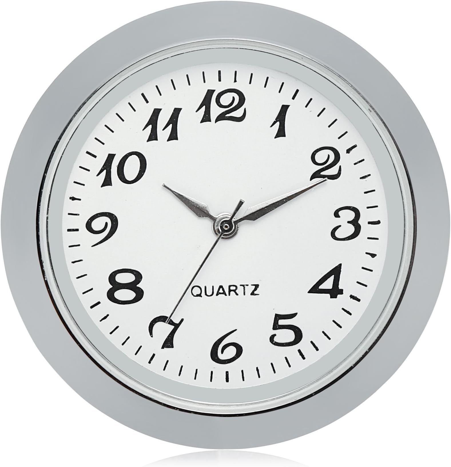 ShoppeWatch Mini Clock Insert 1.8 Inch (45mm) | Miniature Clock Fit Up | Silver Bezel White Face Arabic Numerals Quartz Movement Round | CK088SL